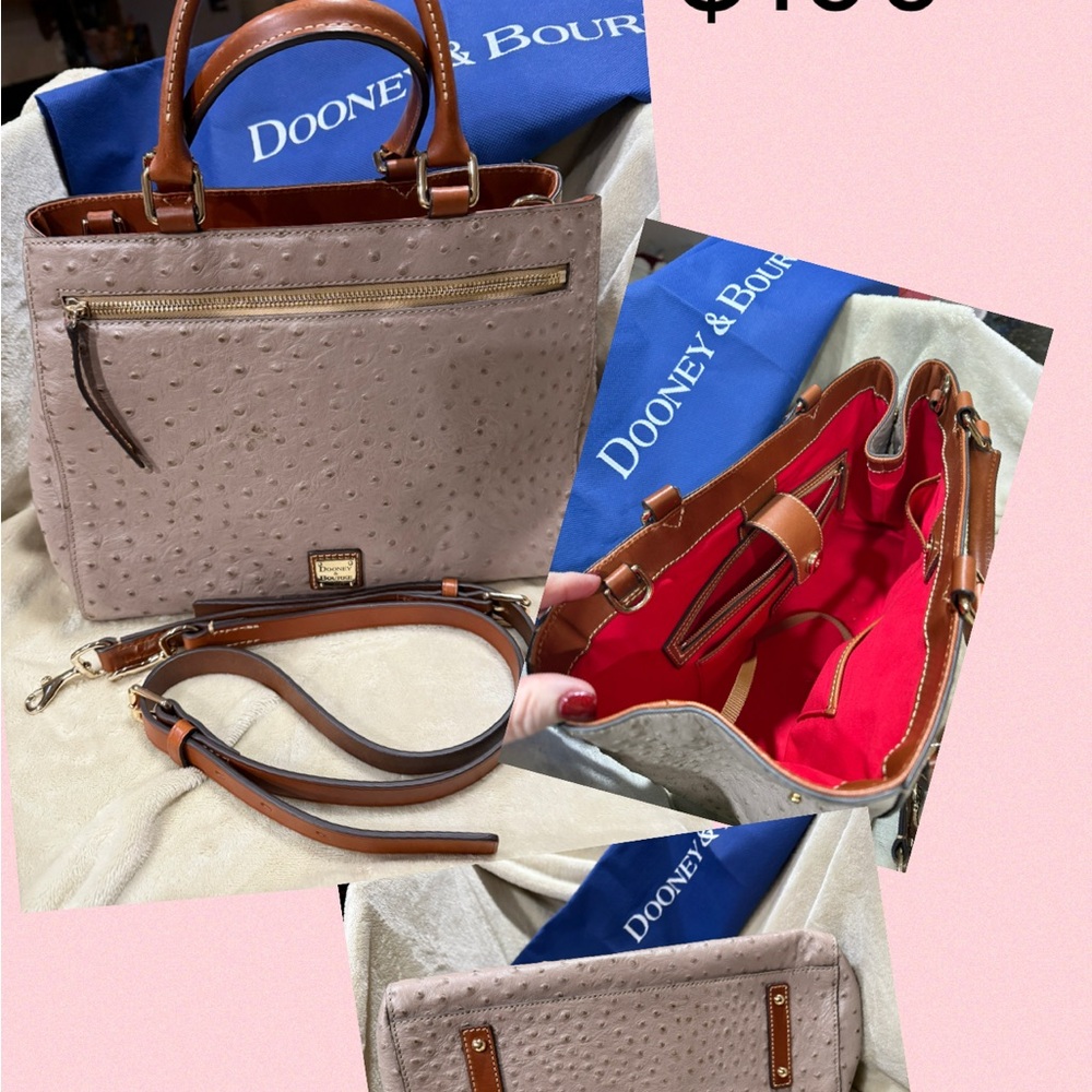 Dooney & Bourke Taupe Ostrich-Embossed Tote